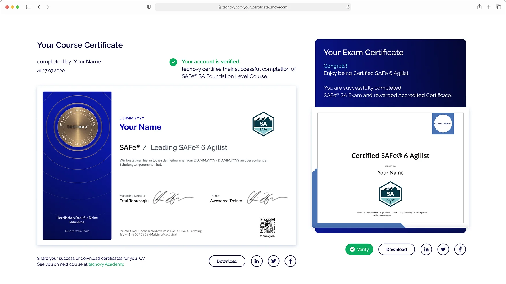tecnovy certificate sample