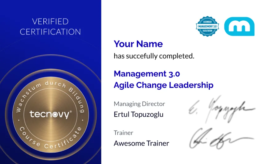 Agile Change Leadership Workshop Certificate of Attendance