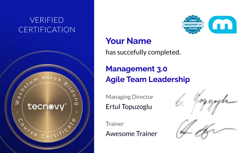 Agile Team Leadership Workshop Certificate of Attendance