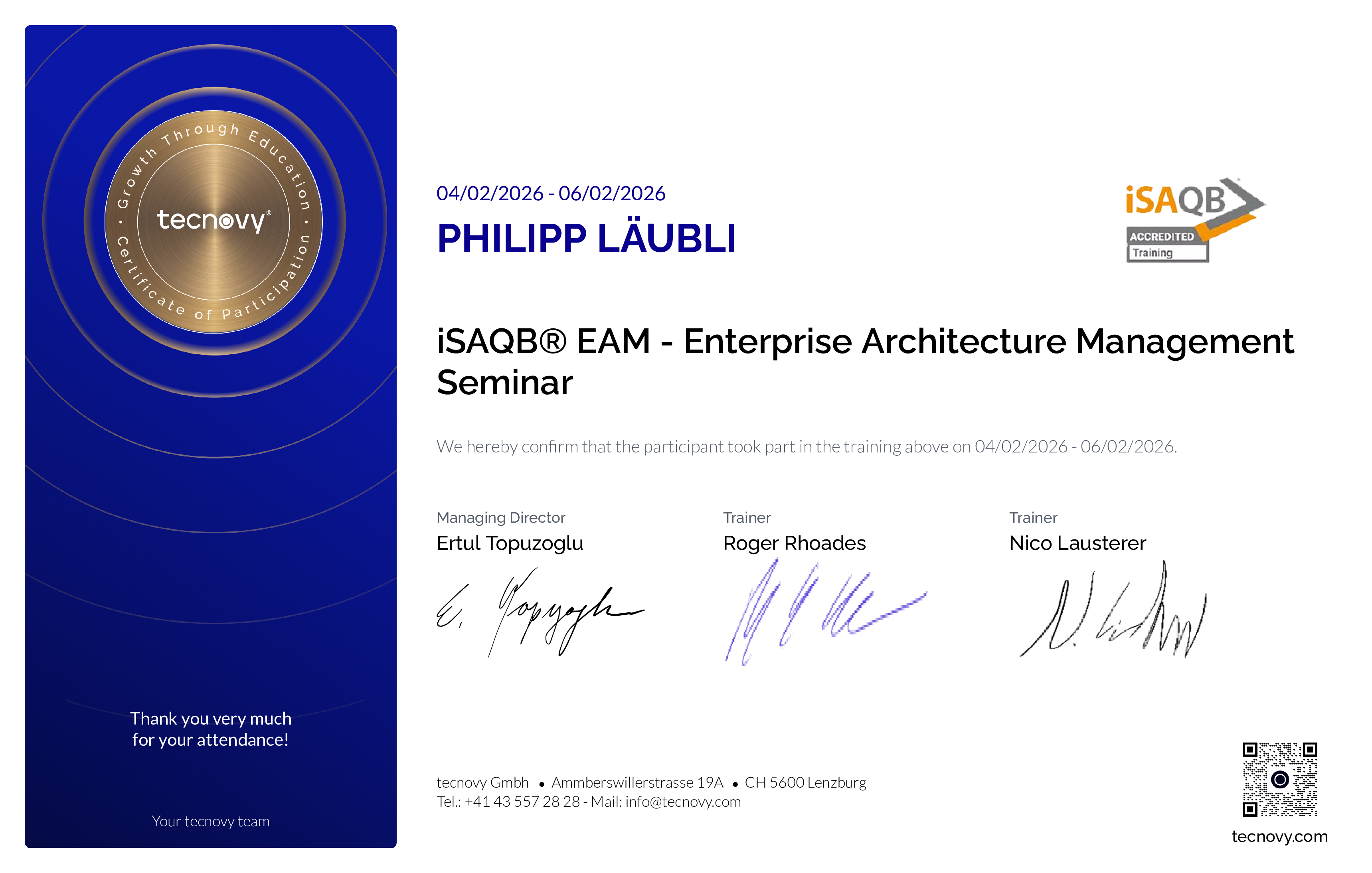 Preview of the certificate of Philipp Läubli