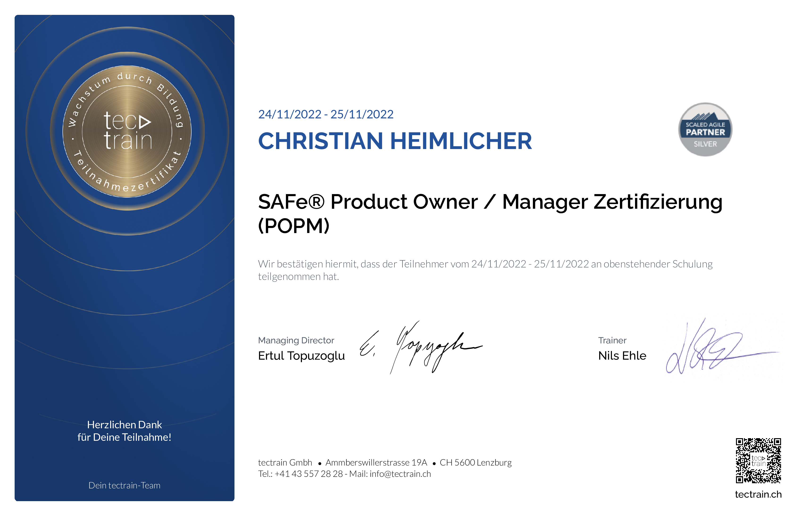 Preview of the certificate of Christian Heimlicher