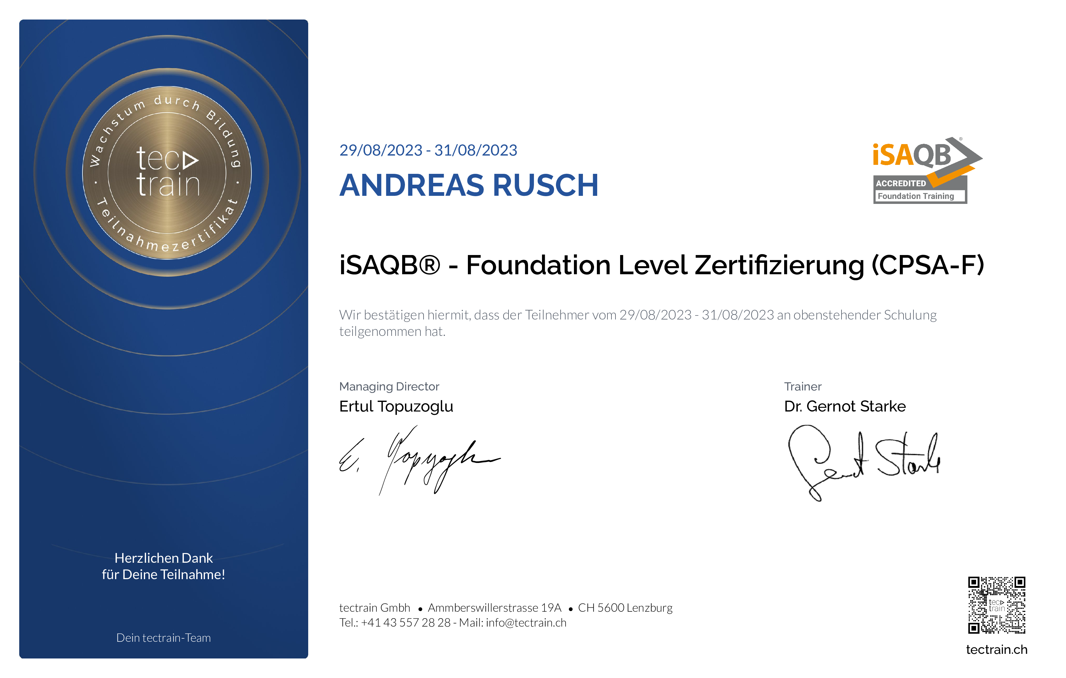 Preview of the certificate of Andreas Rusch