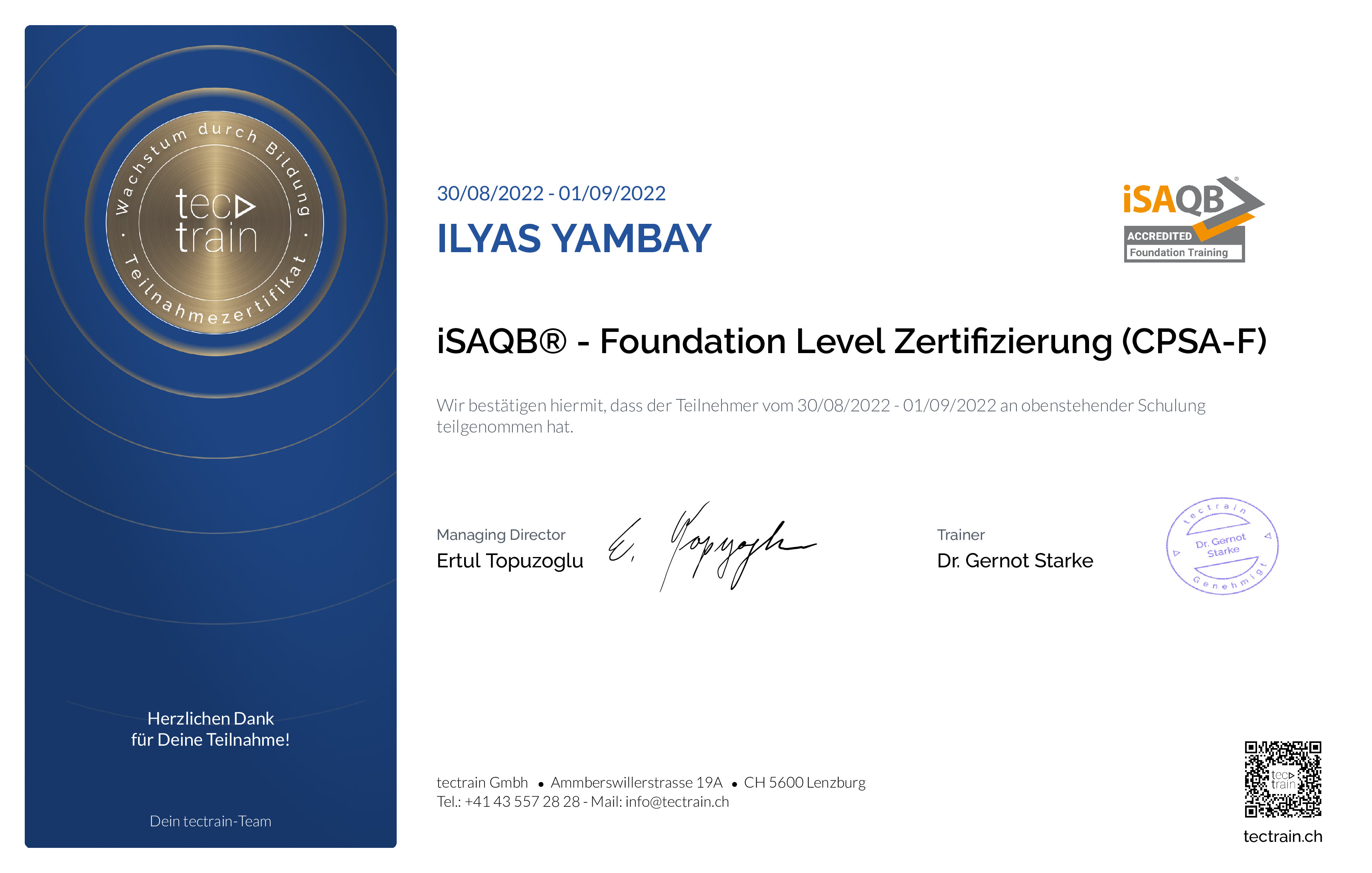 Preview of the certificate of Ilyas Yambay
