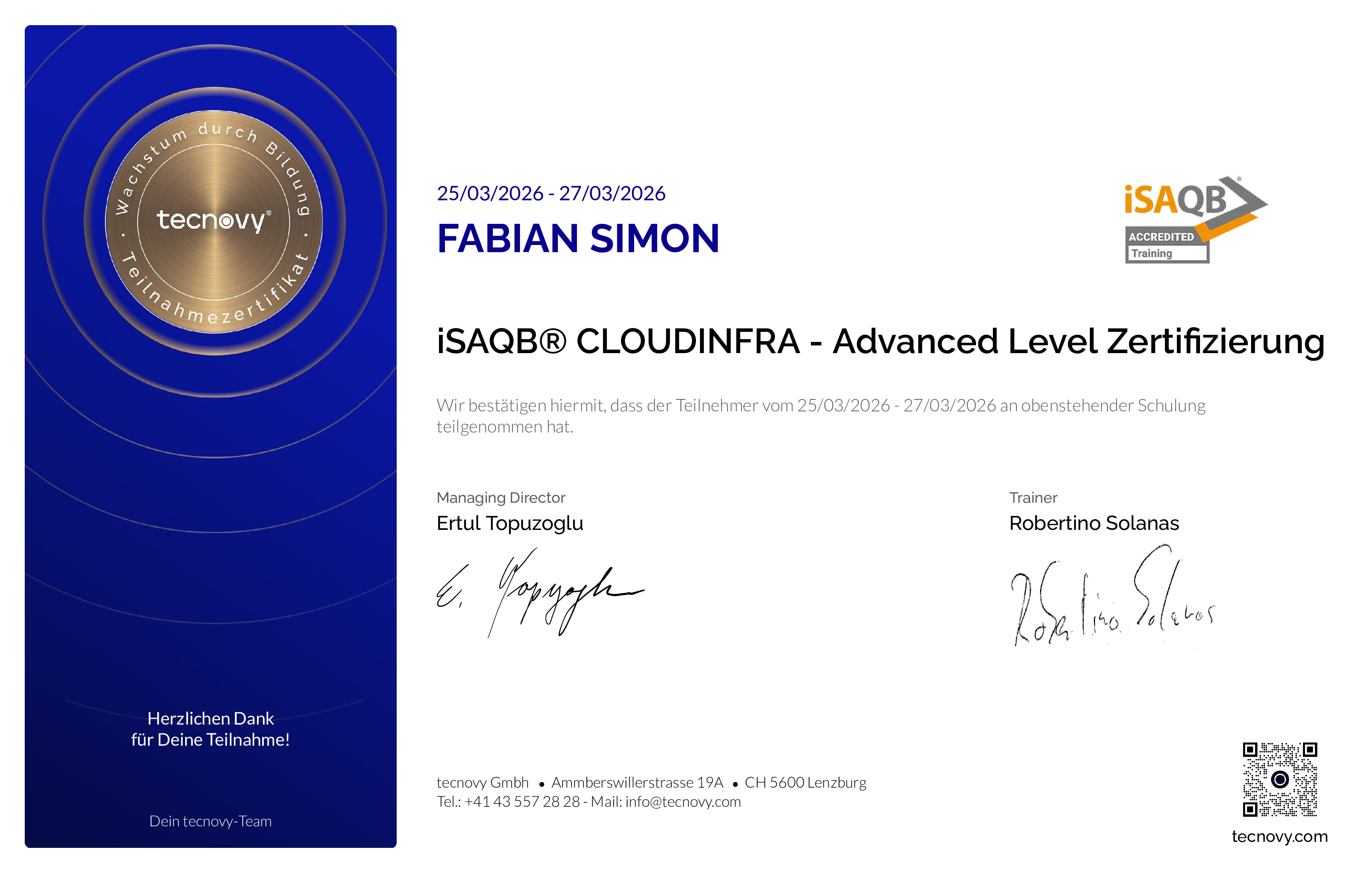 Preview of the certificate of Fabian Simon