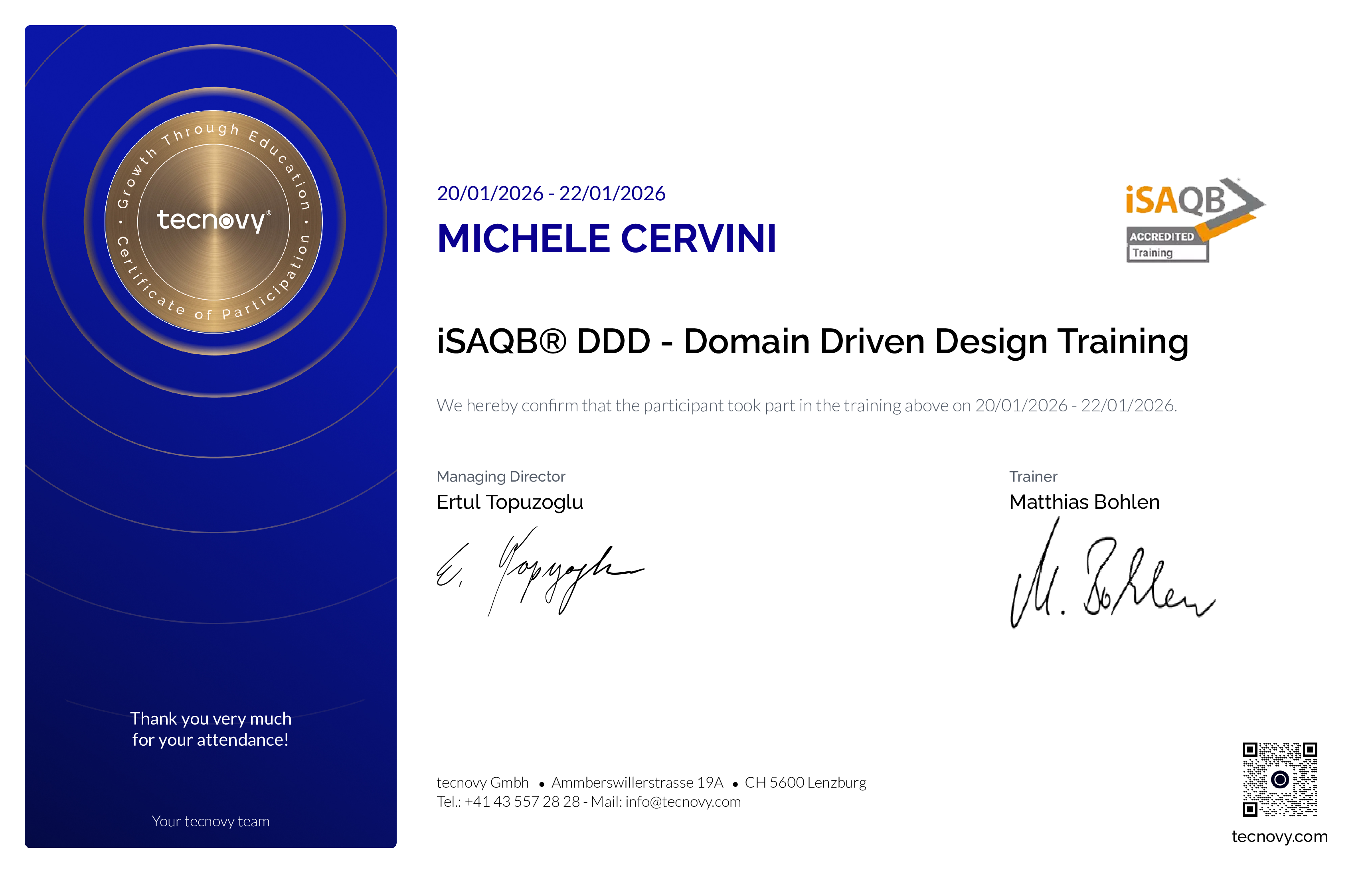Preview of the certificate of Michele Cervini