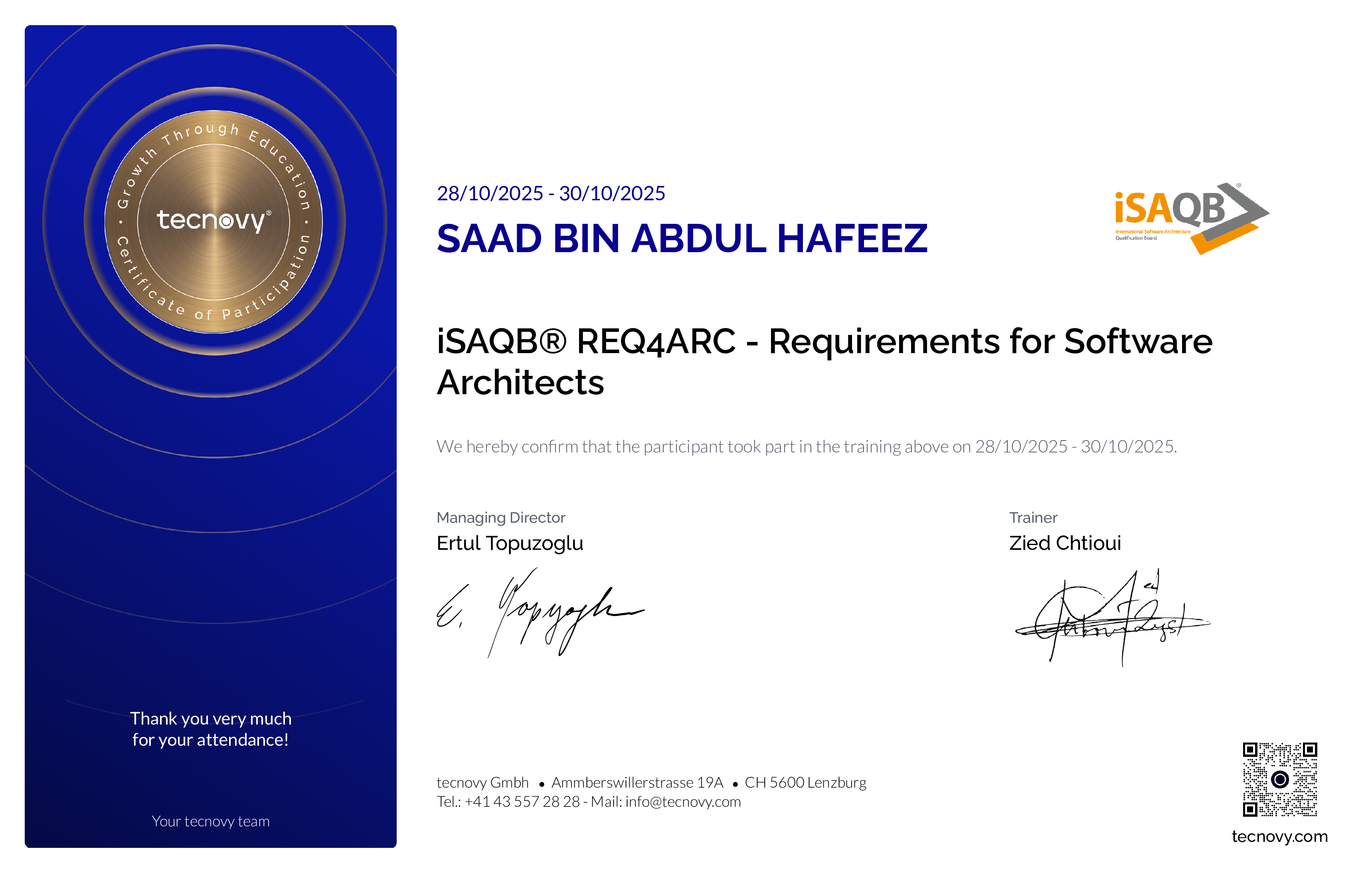 Preview of the certificate of Saad Bin Abdul Hafeez