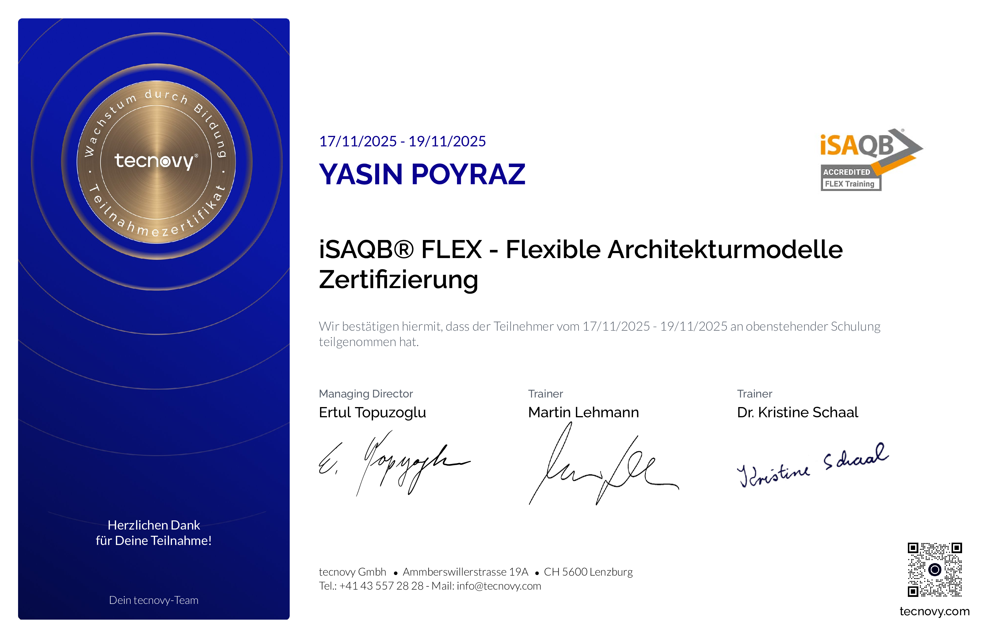 Preview of the certificate of Yasin Poyraz