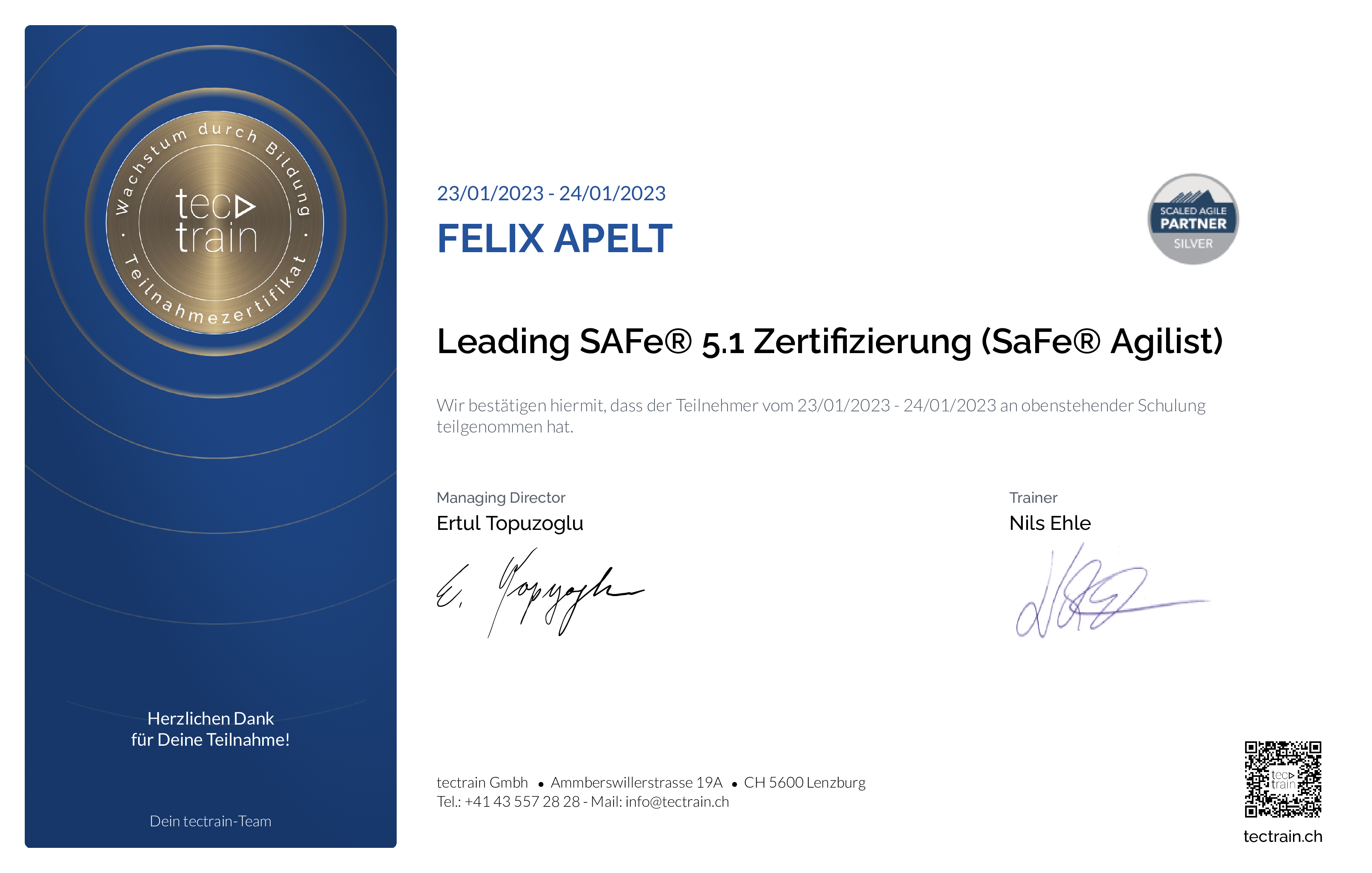 Preview of the certificate of Felix Apelt