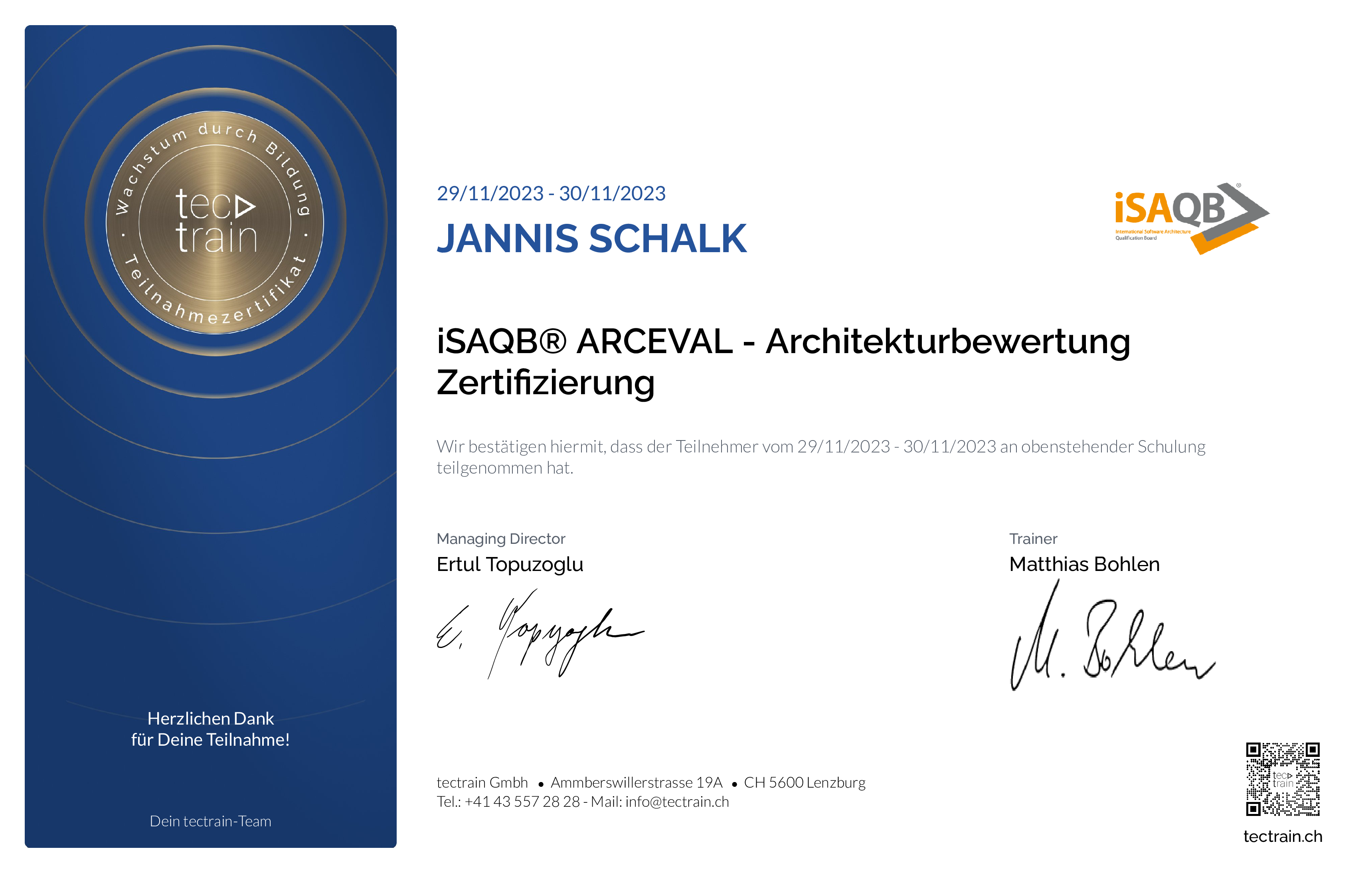 Preview of the certificate of Jannis Schalk