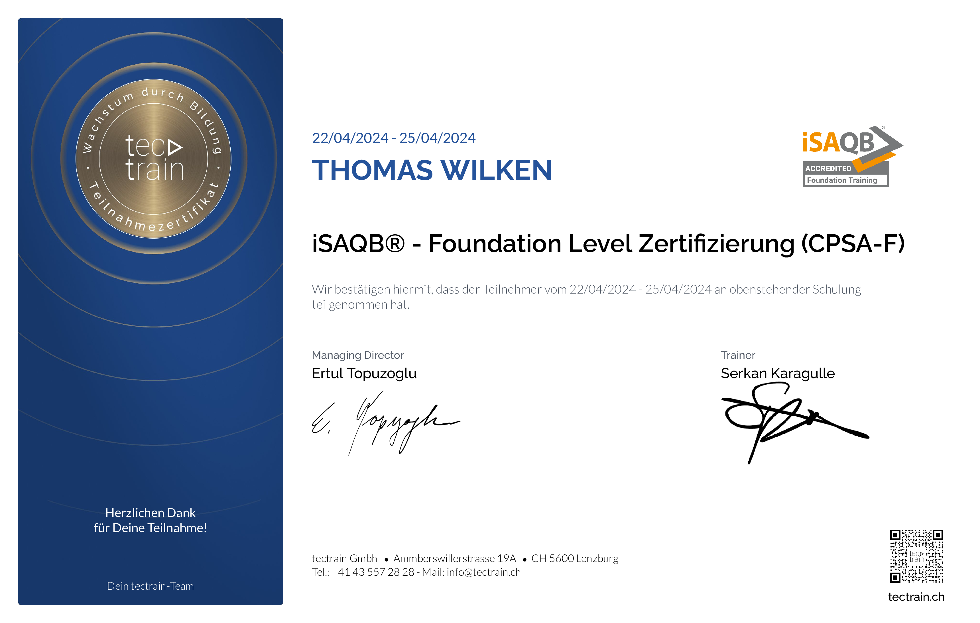 Preview of the certificate of Thomas Wilken