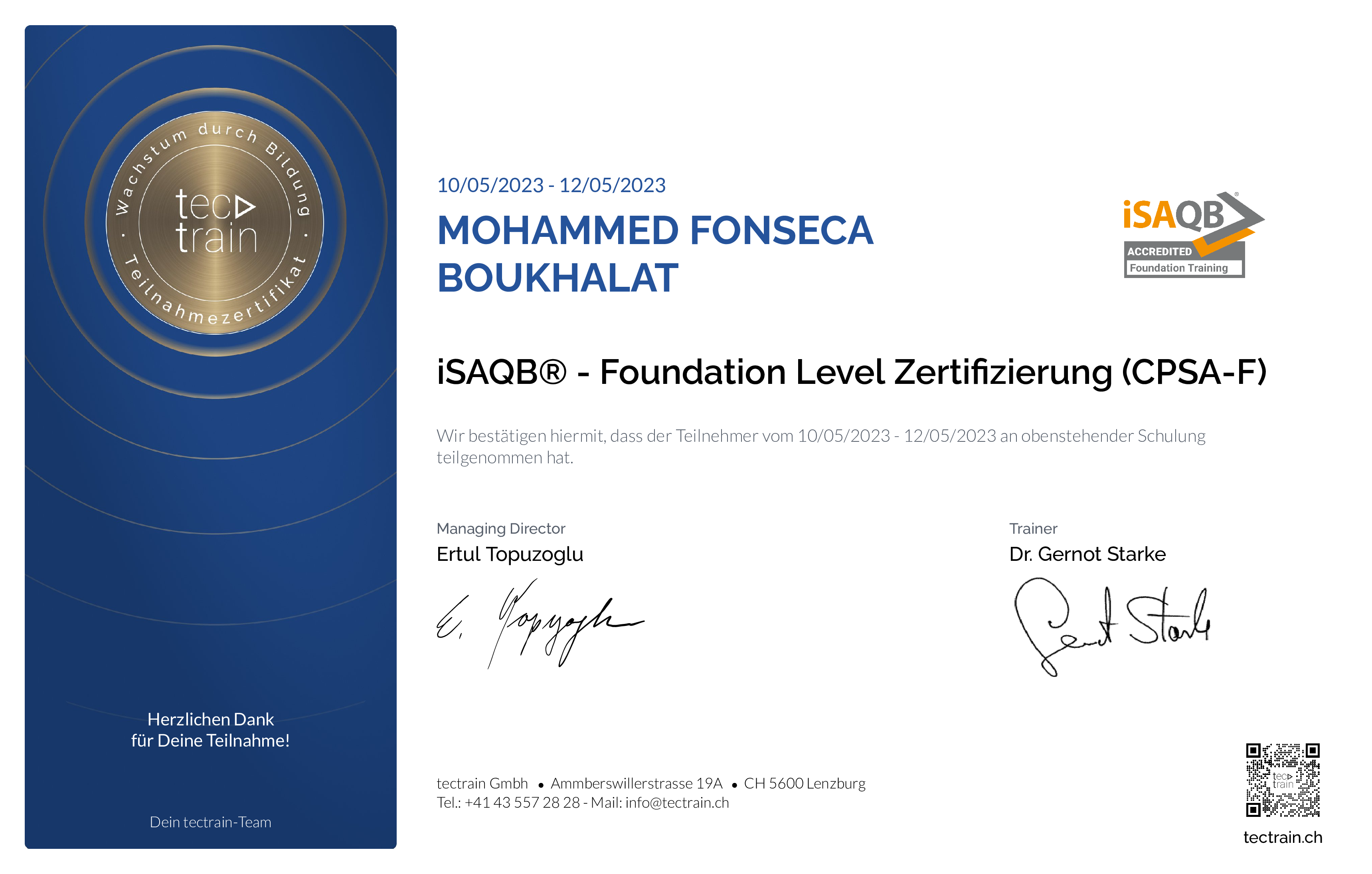 Preview of the certificate of Mohammed Fonseca Boukhalat