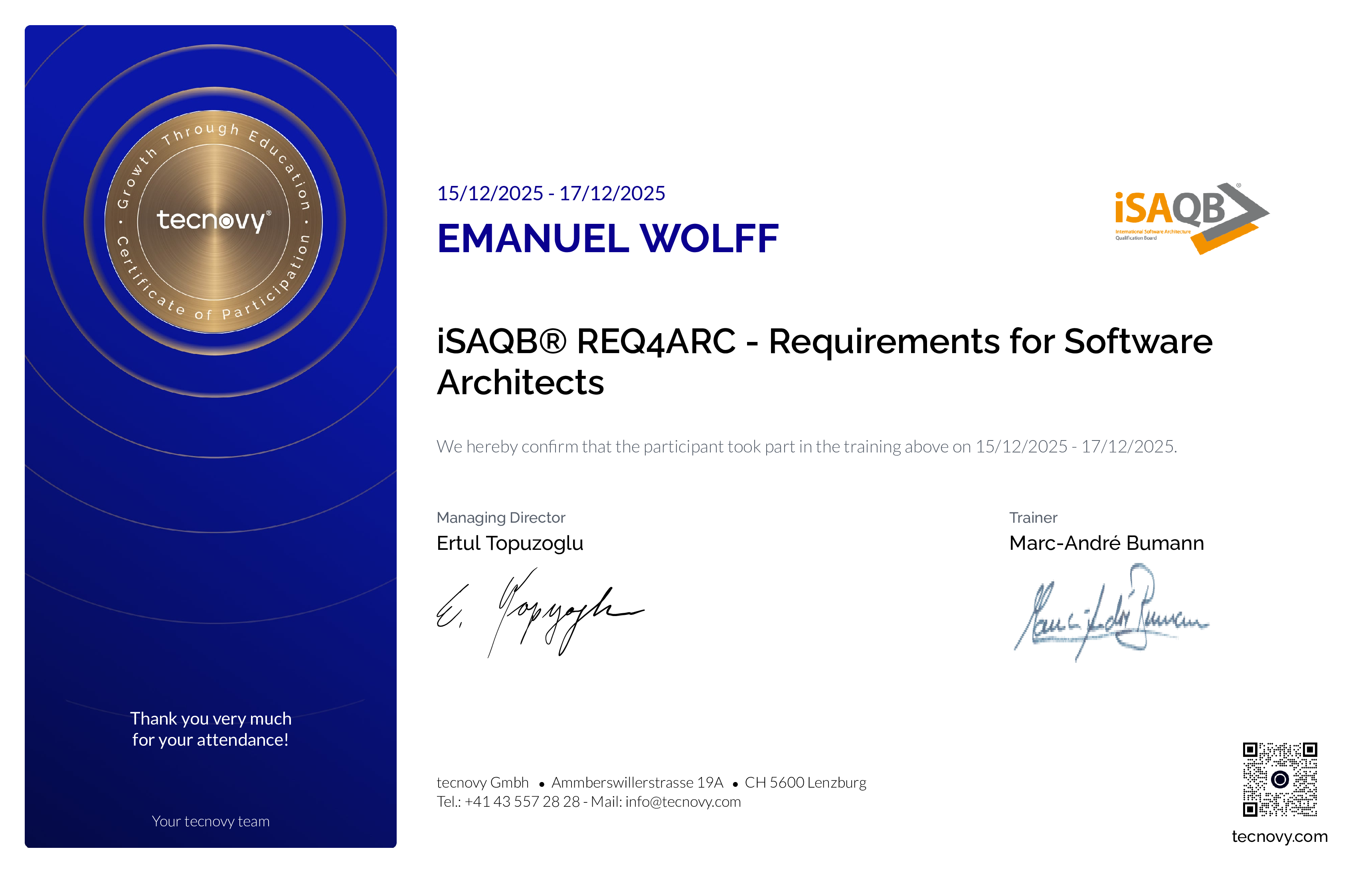Preview of the certificate of Emanuel Wolff