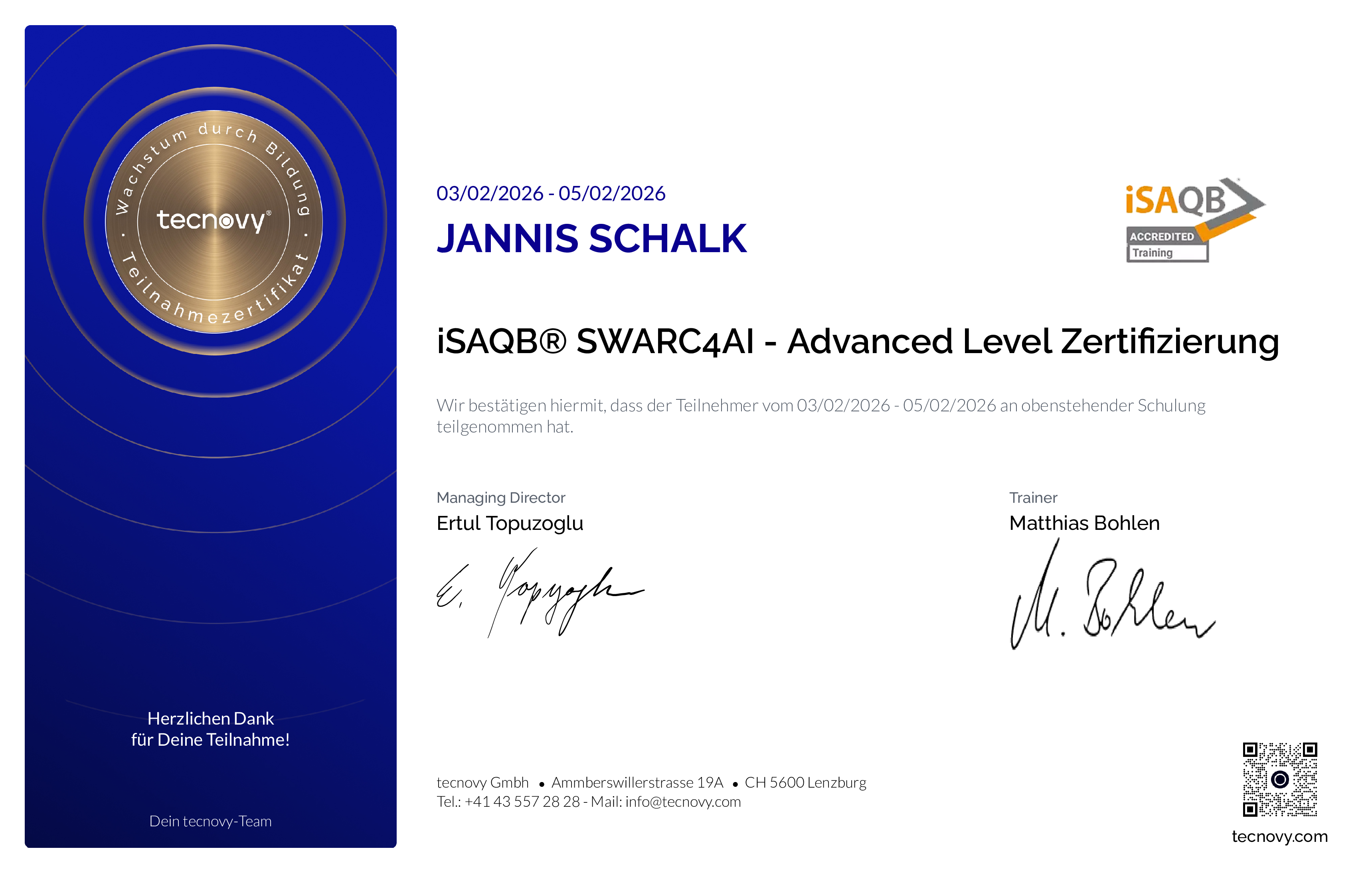 Preview of the certificate of Jannis-kai Schalk