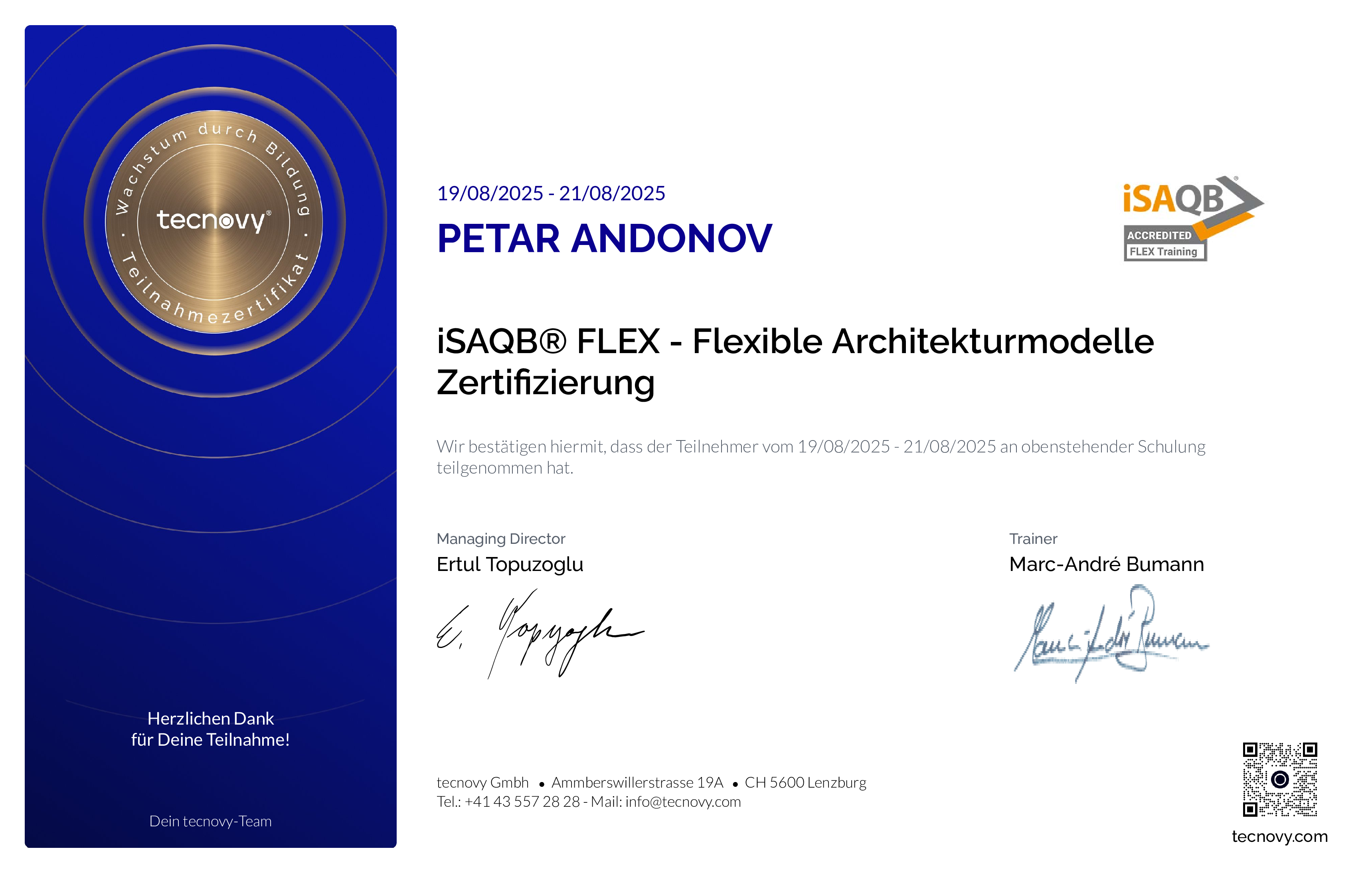 Preview of the certificate of Petar Andonov