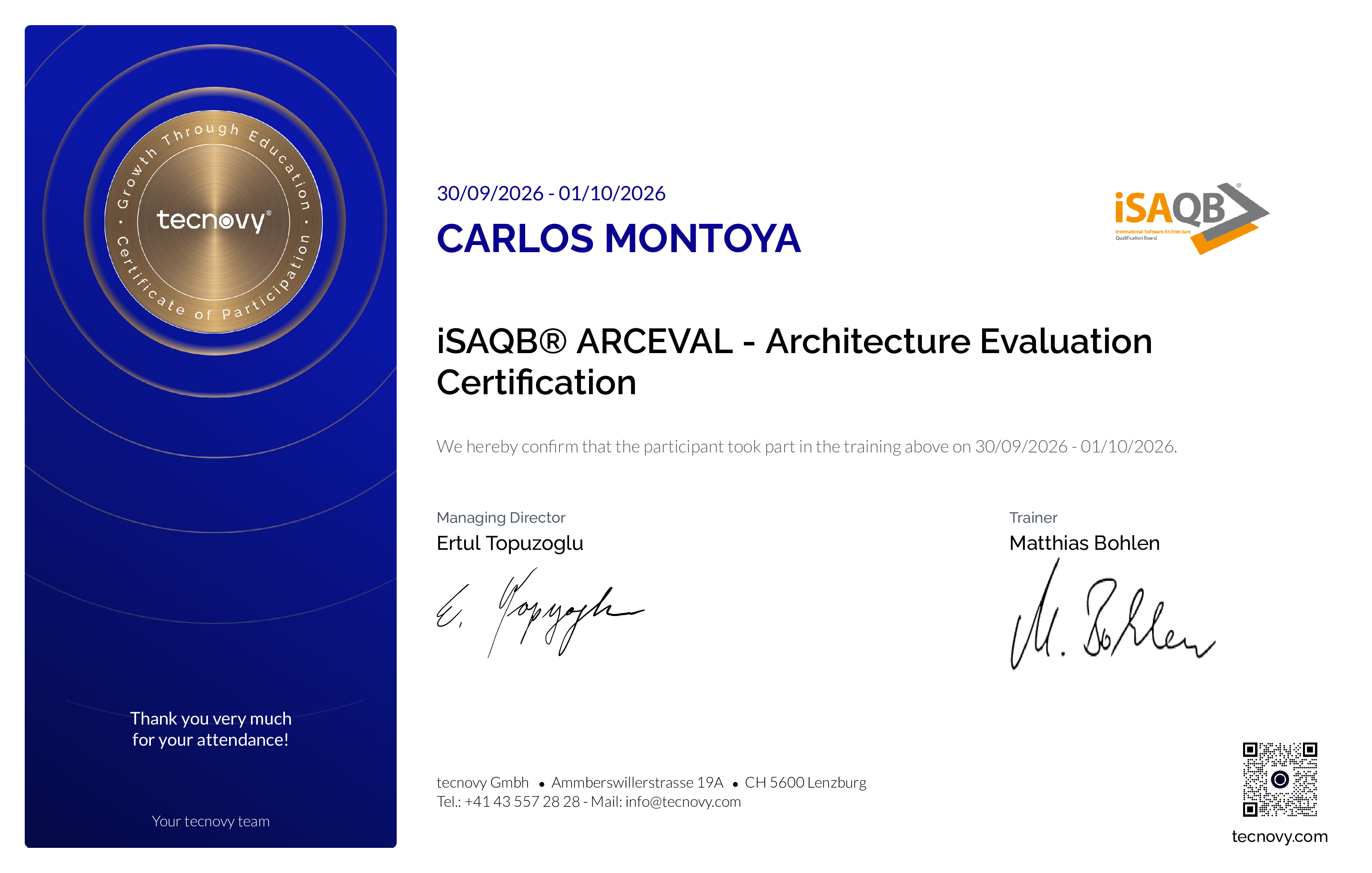 Preview of the certificate of Carlos Montoya