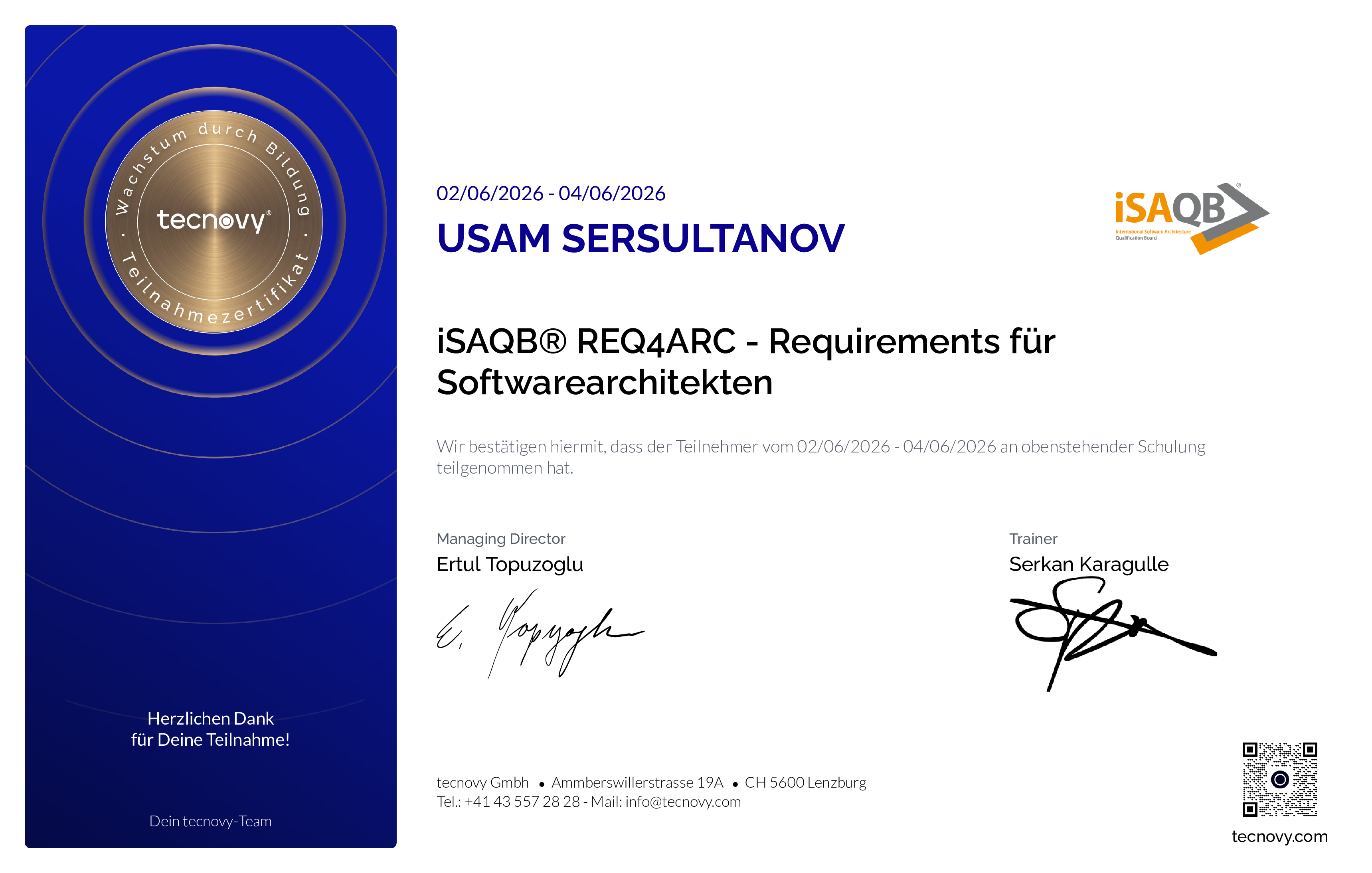 Preview of the certificate of Usam Sersultanov