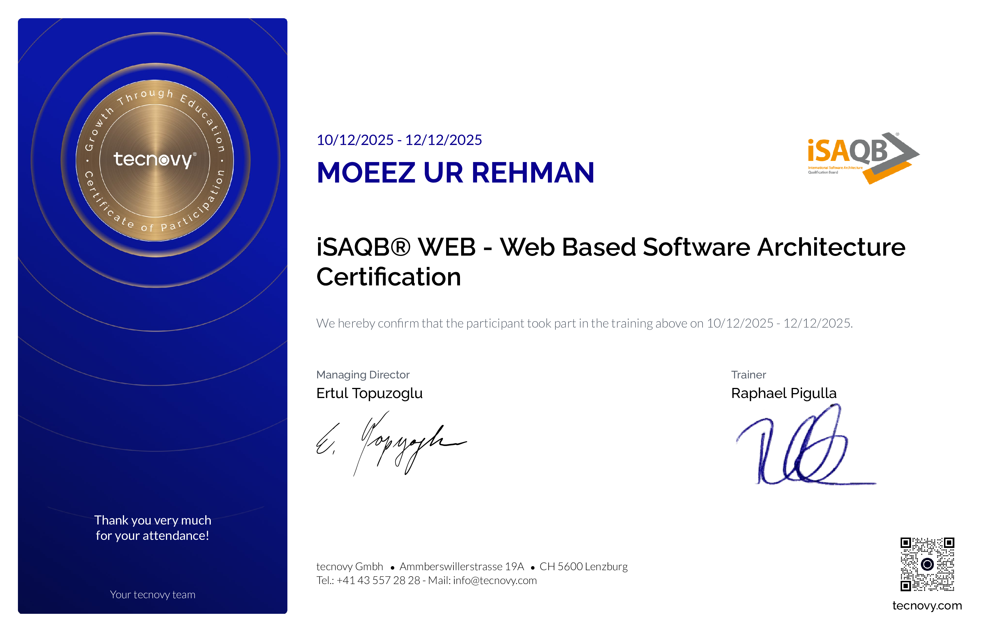 Preview of the certificate of Moeez Ur Rehman