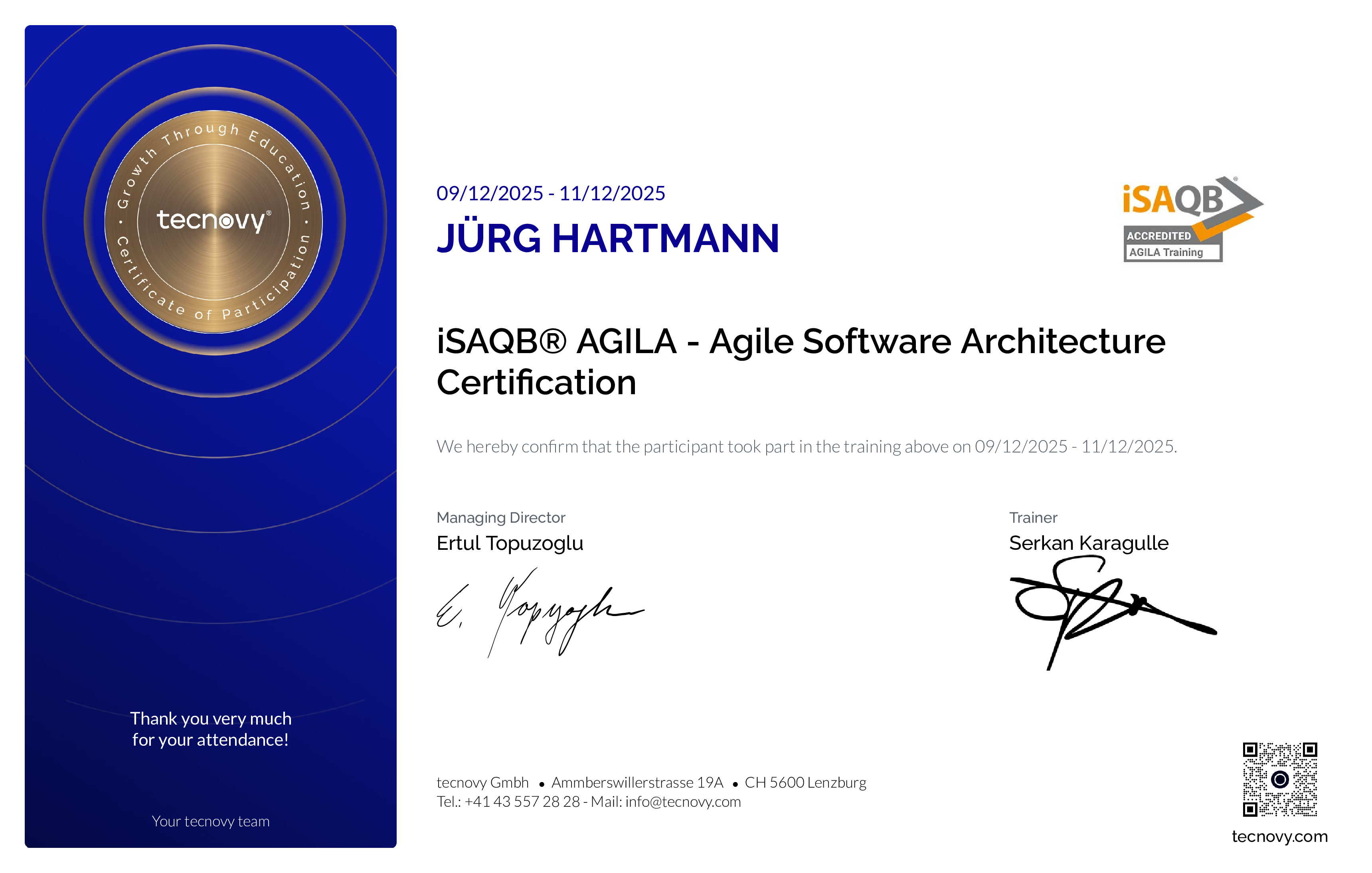 Preview of the certificate of Jürg Hartmann