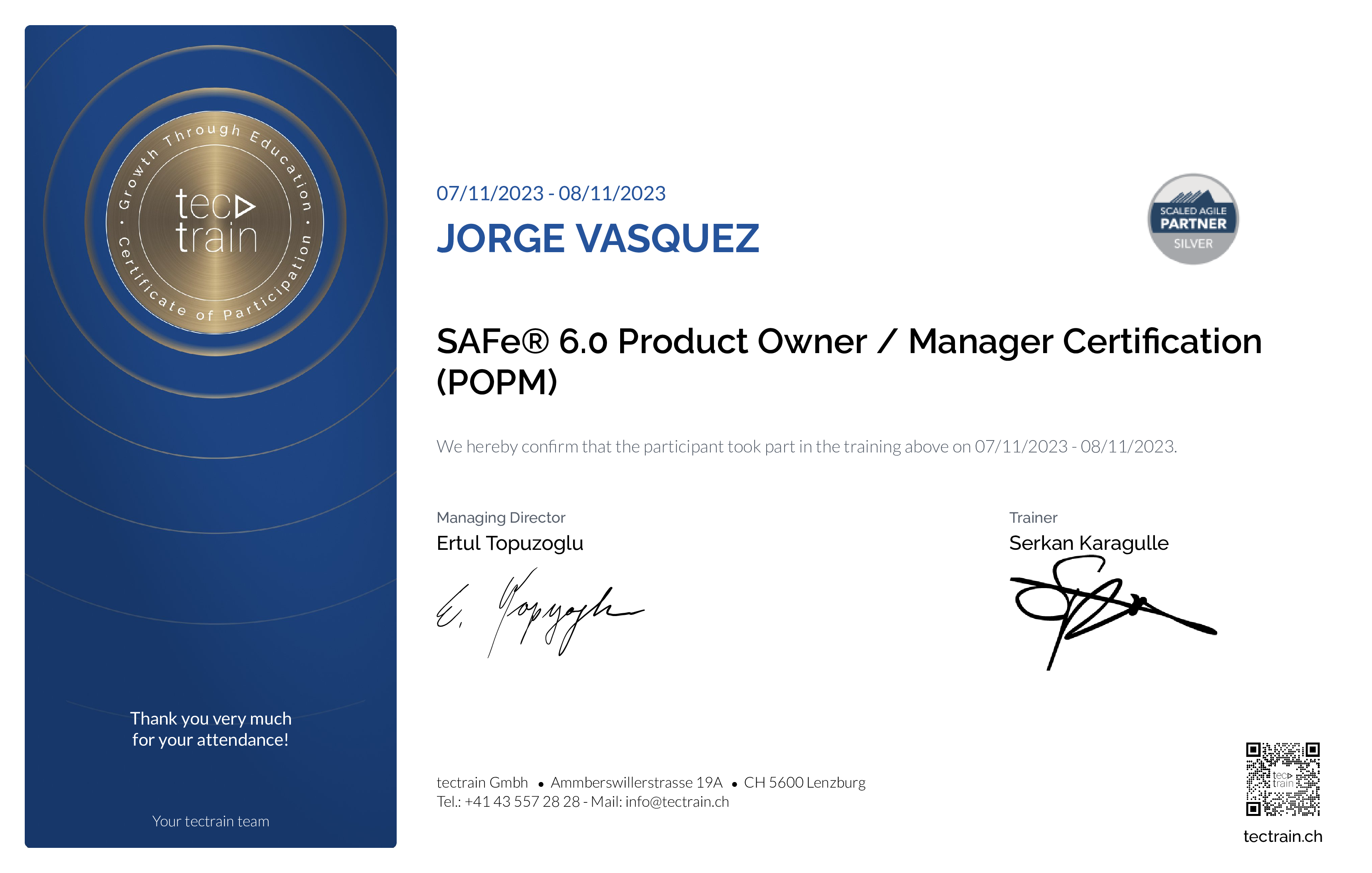 Preview of the certificate of Jorge Vasquez