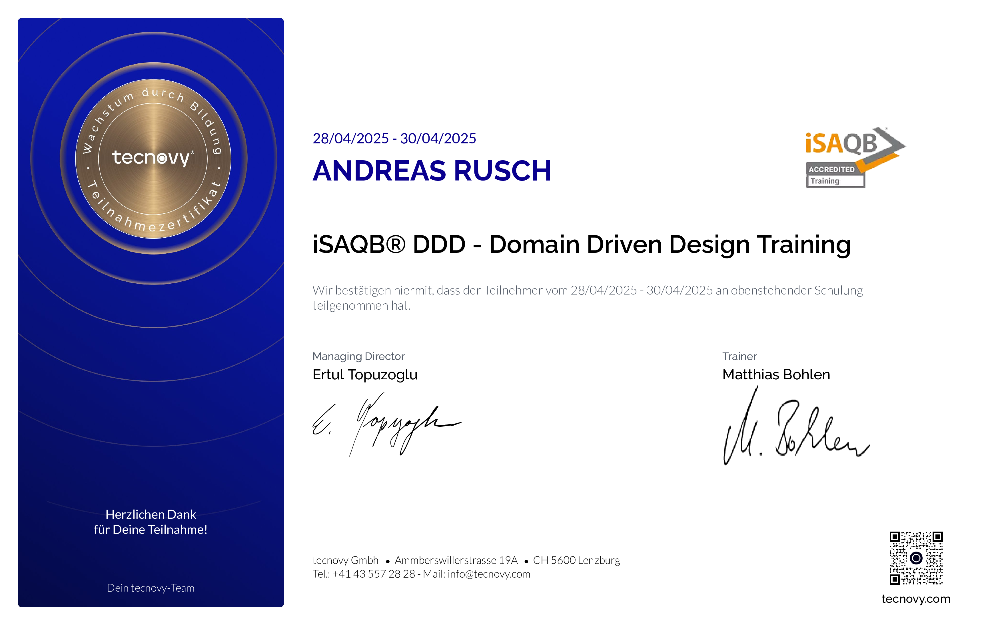 Preview of the certificate of Andreas Rusch