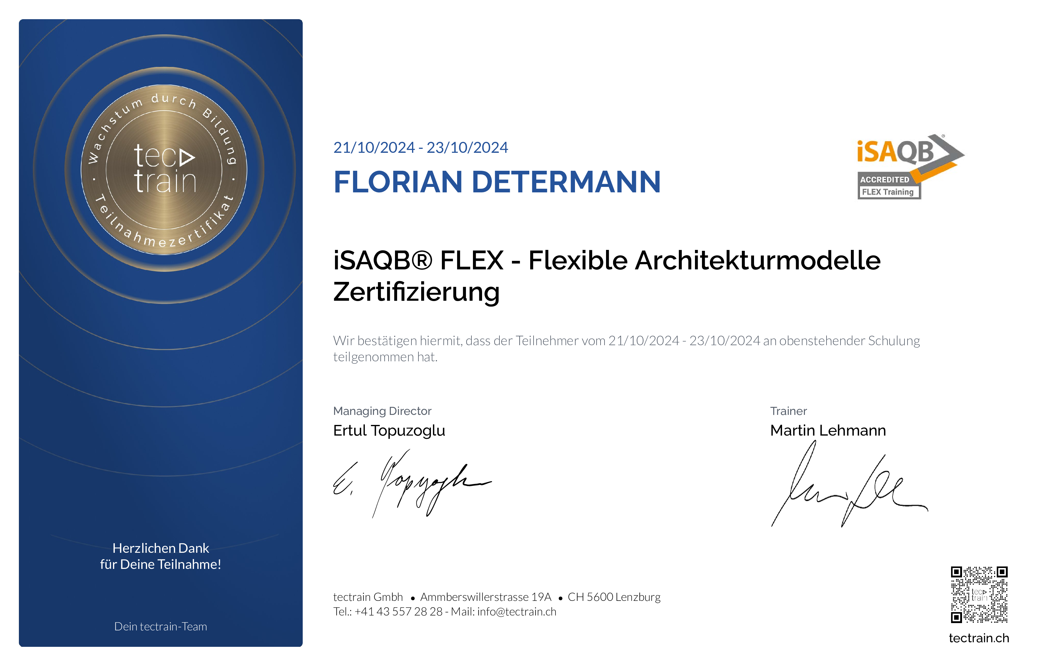 Preview of the certificate of Florian Determann