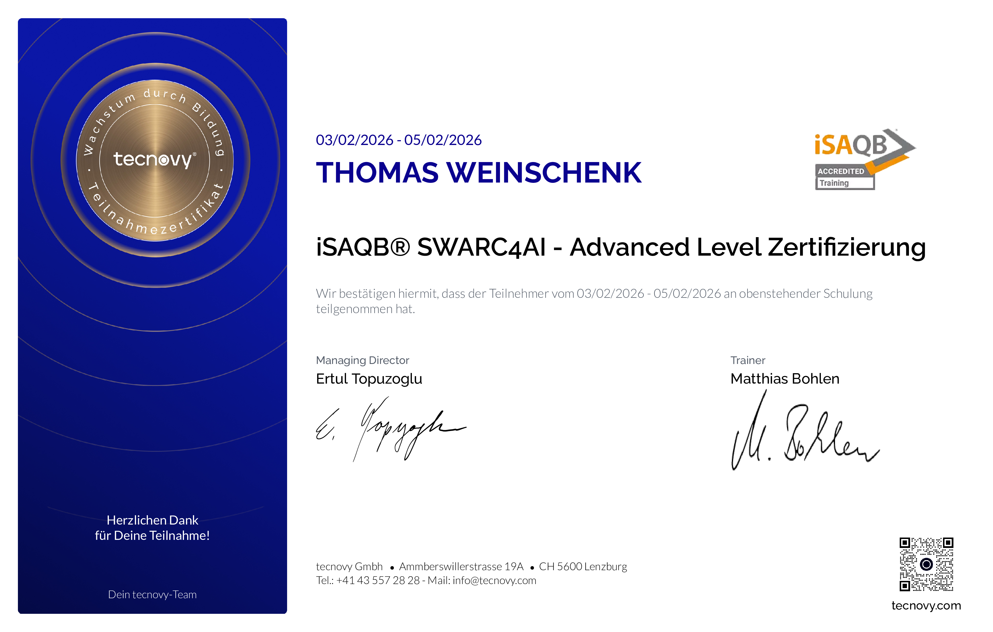 Preview of the certificate of Thomas Weinschenk