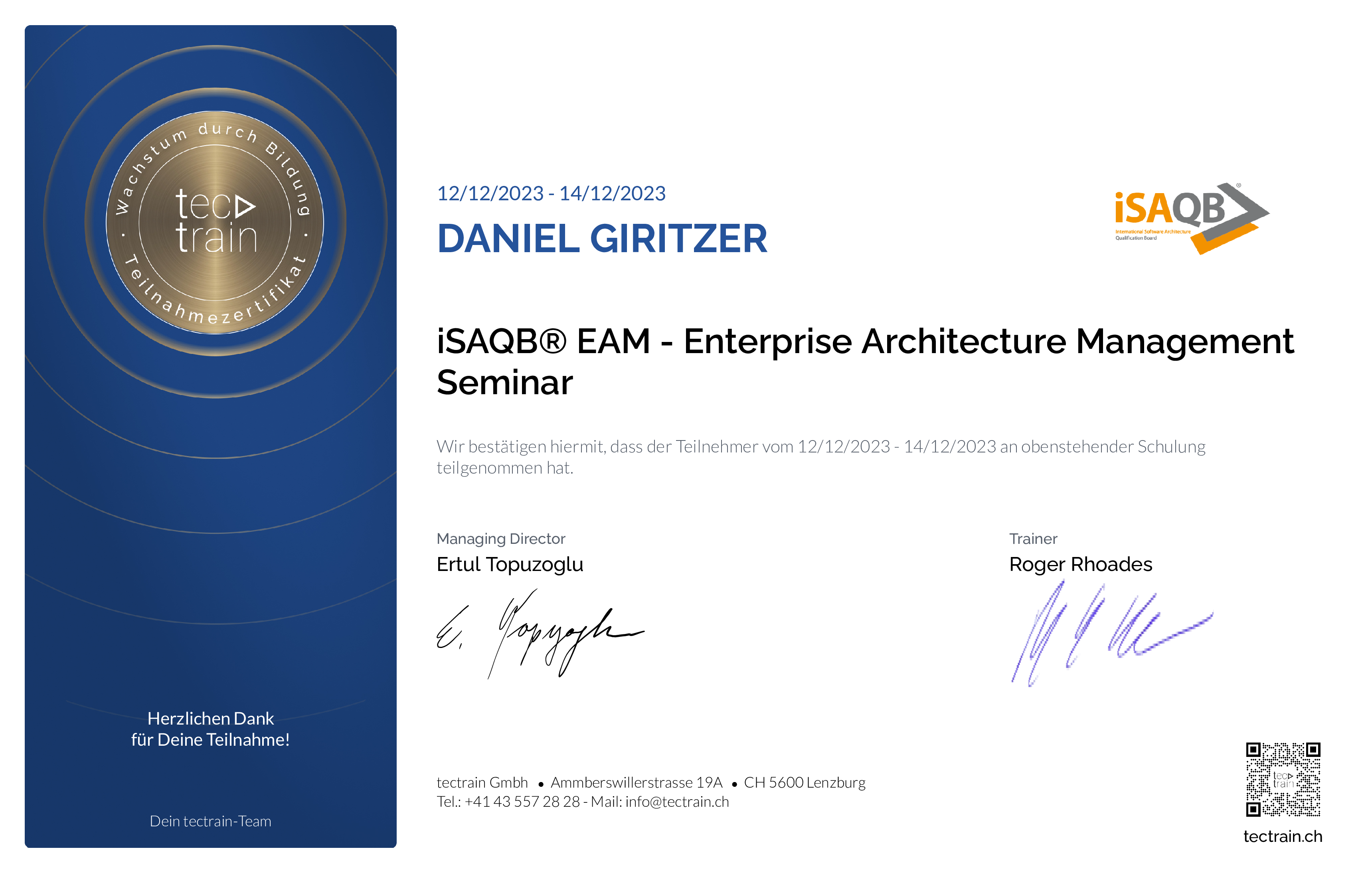 Preview of the certificate of Daniel Giritzer