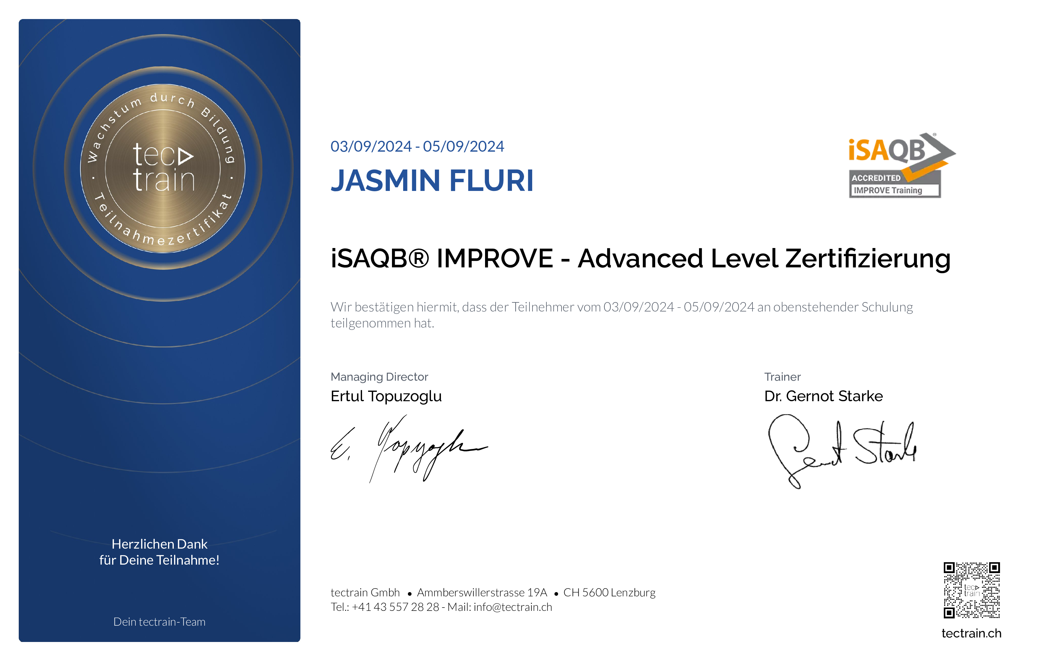 Preview of the certificate of Jasmin Fluri