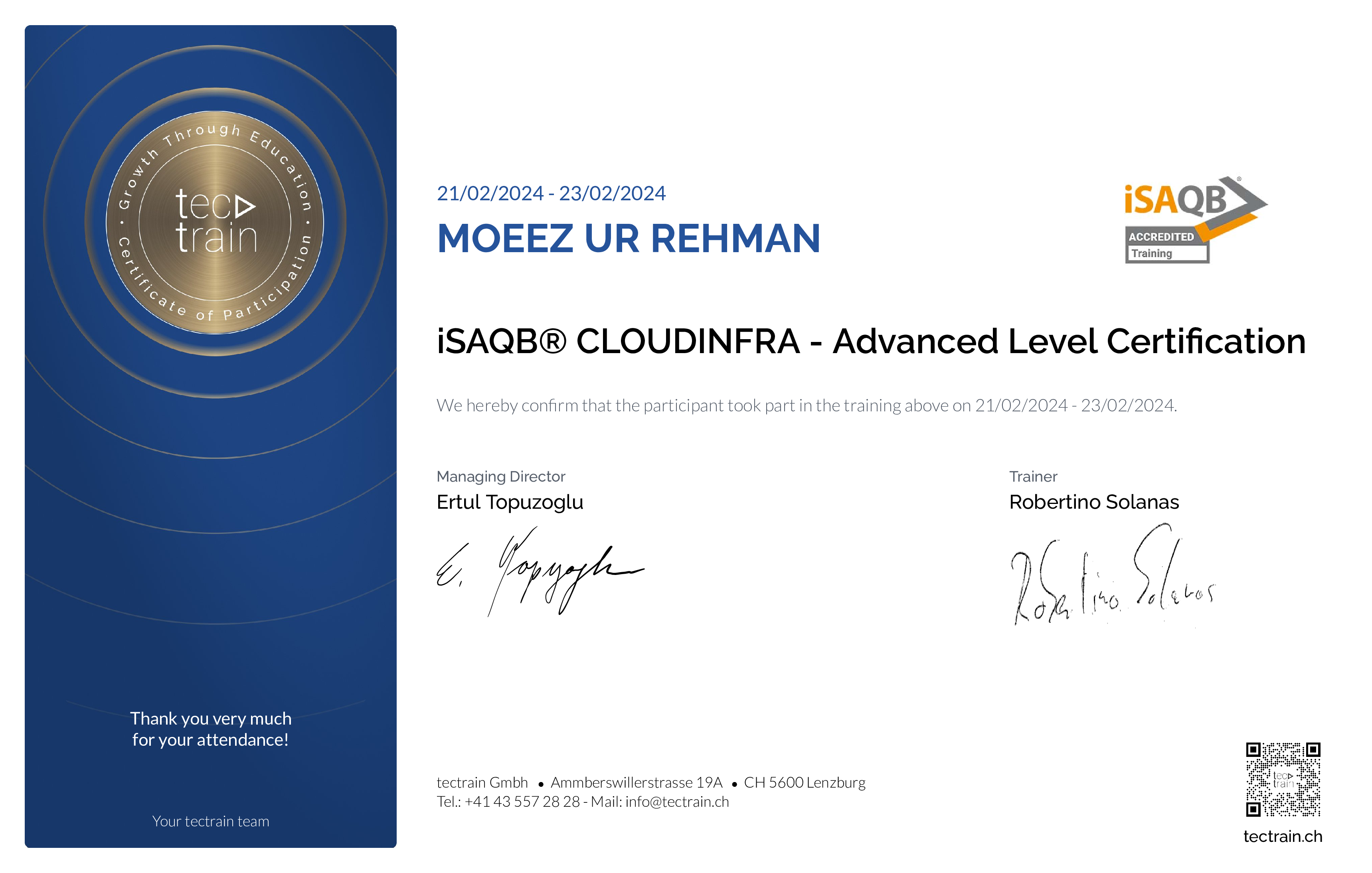 Preview of the certificate of Moeez Ur Rehman