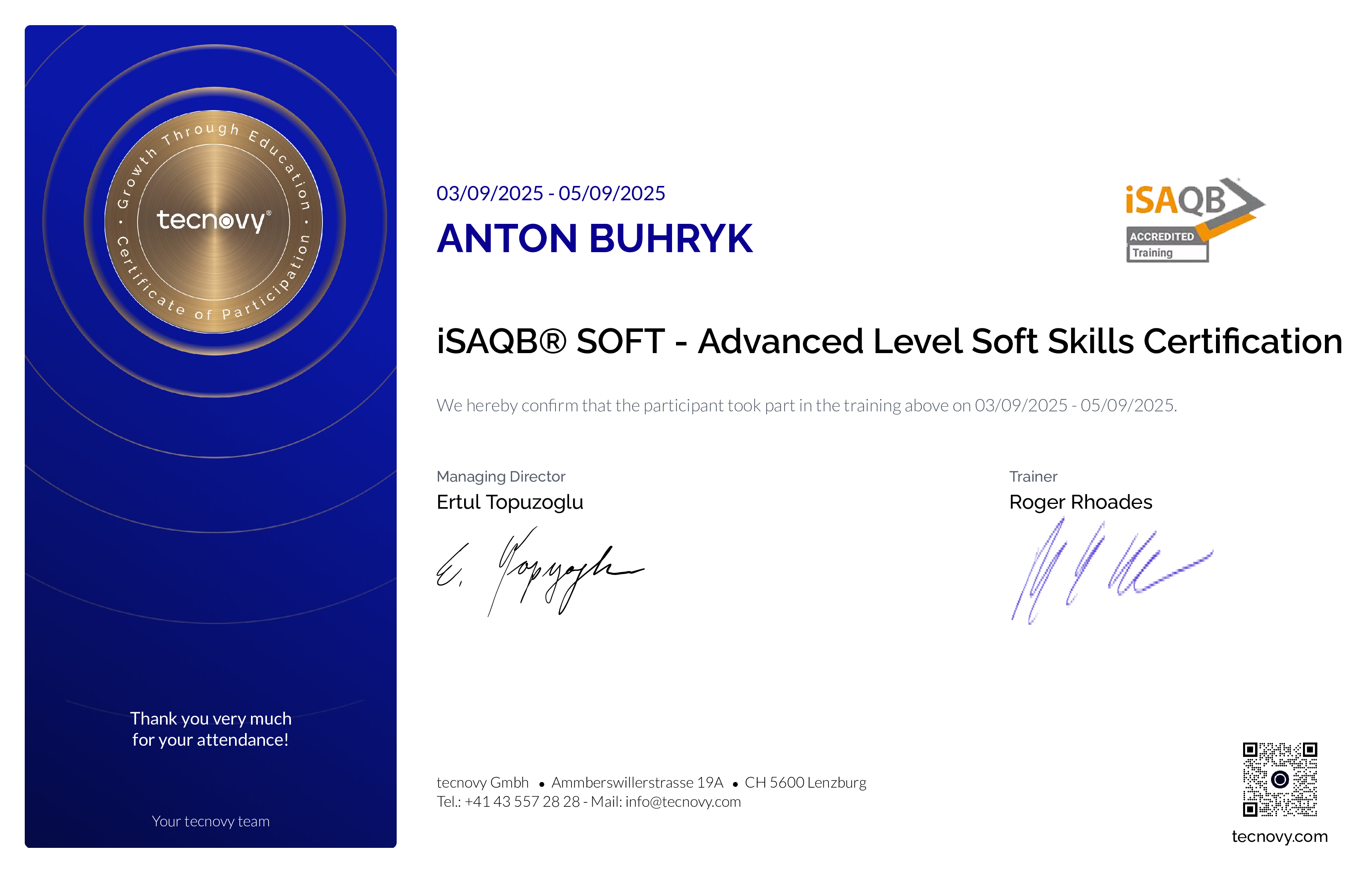 Preview of the certificate of Anton Buhryk