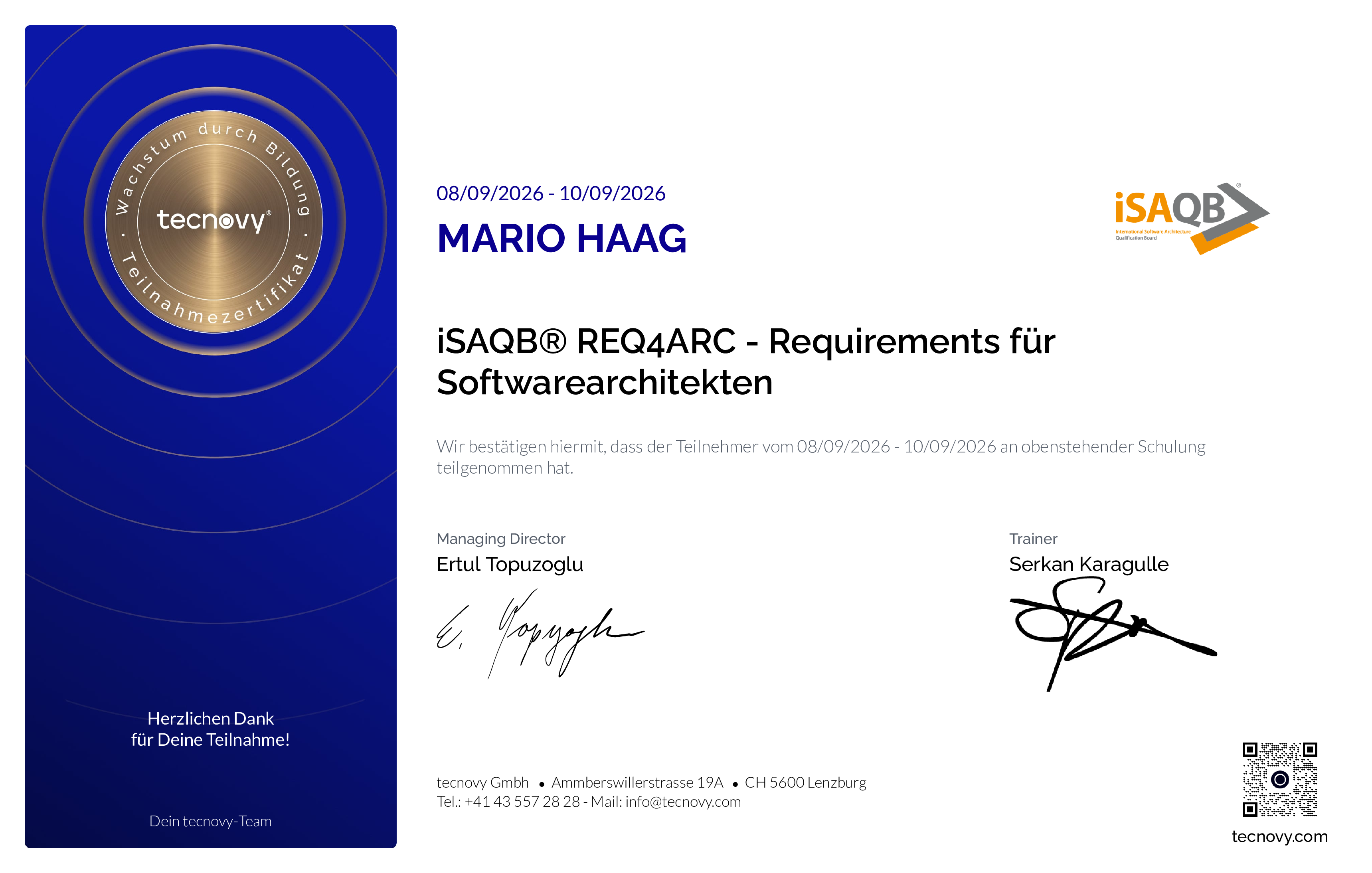 Preview of the certificate of Mario Haag