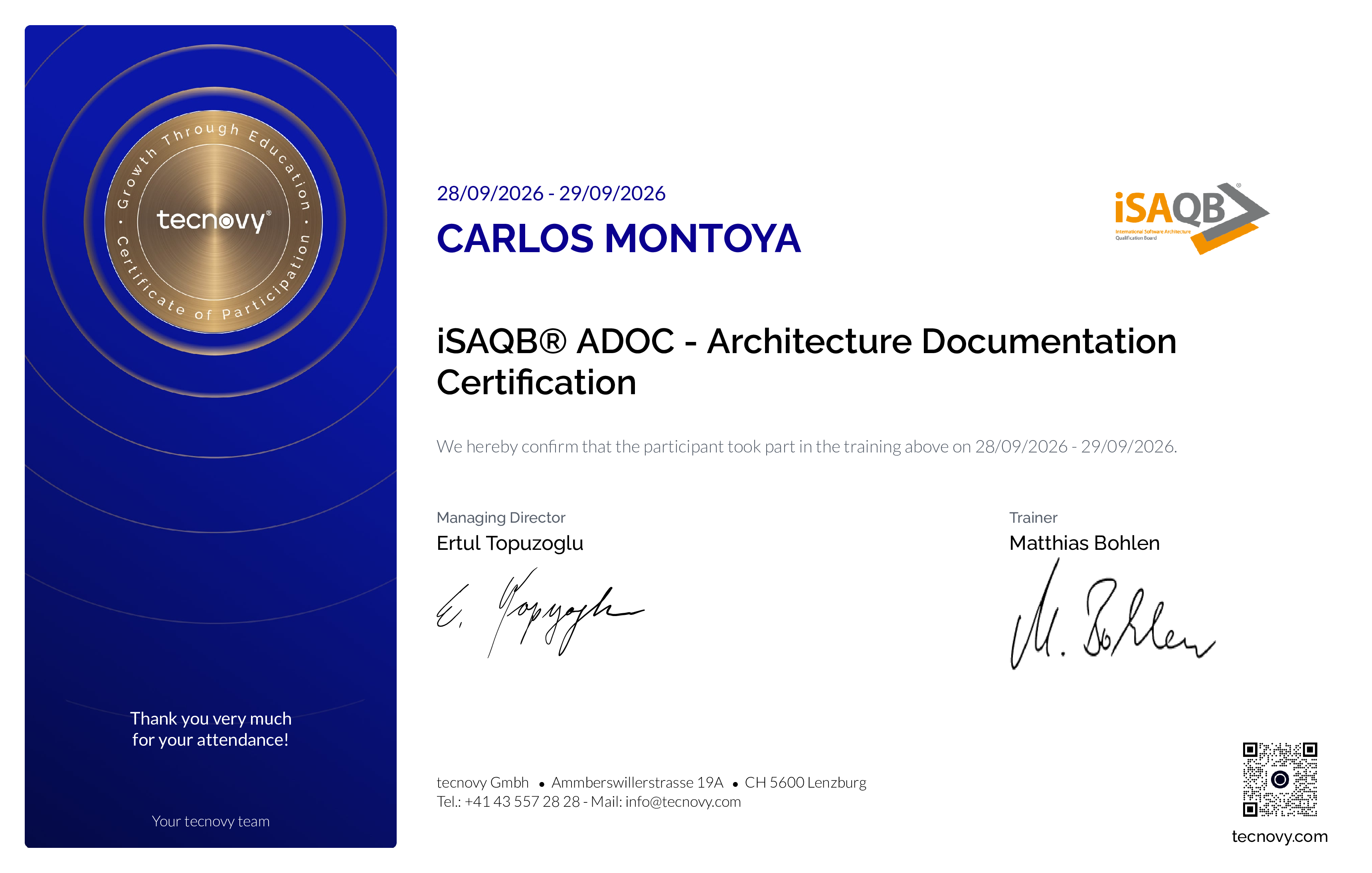 Preview of the certificate of Carlos Montoya