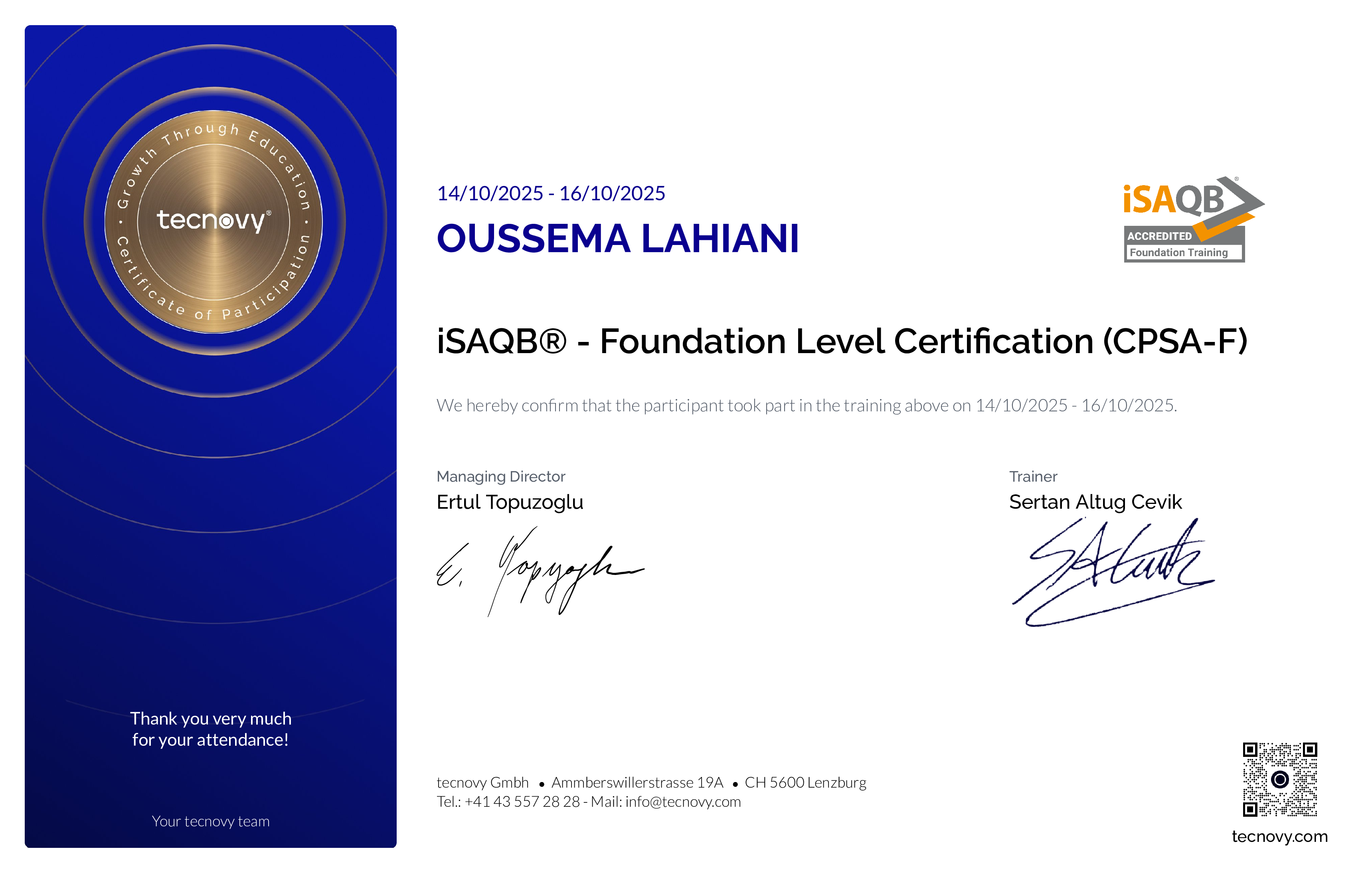 Preview of the certificate of Oussema Lahiani
